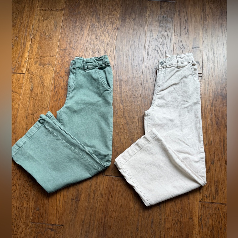 Cat & Jack Girls Size 10 2 Pairs of Jeans in Sage Green and Cream with Adj Waist